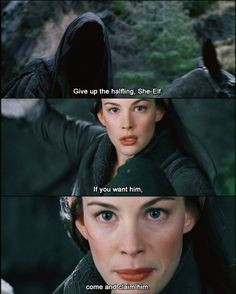 Arwen challenging the Nazgul. Love this part. proves she isn't a wimp ...