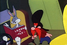 Yosemite Sam in a plane with Bugs