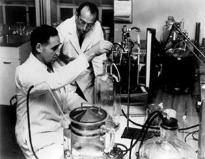 Jonas Salk with Dr. Bazely.