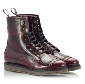 ... spazzolato leather fringe flat wedge heel lace-up combat boots