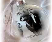 First Christmas Married Ornament MR & MRS Custom Holiday Glass Photo B ...