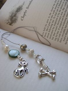 Night Huntress Bookmark - Jeweled Beaded Book Thong in Teal Blue Green ...