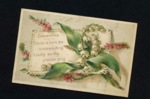 ... Victorian Religious Christmas Card Pub M Ward Flowers and Quote 1876
