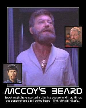 Beard --- Spock might have sported a thinning goatee in Mirror, Mirror ...