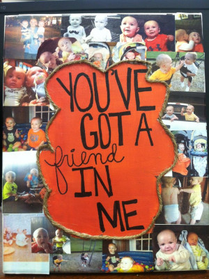 ... birthday gift! Modpodge collage on canvas & toy story quote with twine