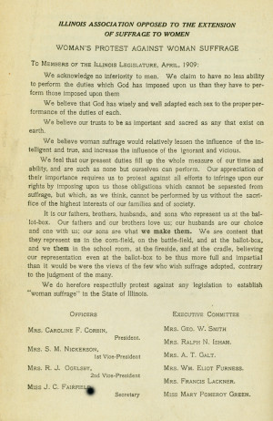 ... to the state legislature arguing against women’s suffrage