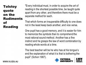 WWW.VU.EDU.AU Tolstoy quote on the Rudiments of Reading
