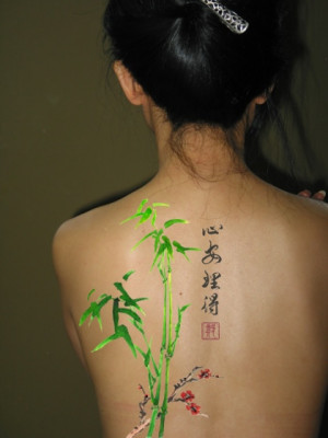 bamboo tattoo with wisdom quotes, asian plant, chinese stamp