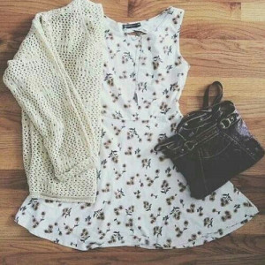 Cute sweater, dress and purse!
