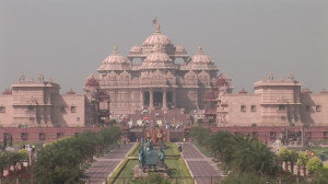 Akshardham New Delhi Hinduism Dome Haze Capital City Day Stock