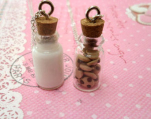 Milk and Cookies Best Friend Necklace Set: BFF Forever; Miniature Food ...