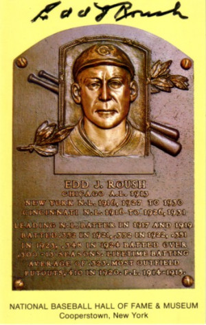 Edd Roush (Cincinnati Reds) autographed Baseball Hall o