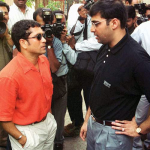Sachin Tendulkar and Viswanathan Anand during a rare meeting between ...