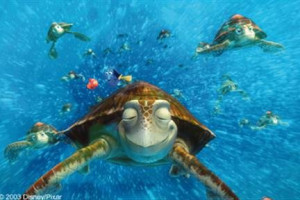 Crush, the sea turtle from “Finding Nemo,” is voiced by the film ...