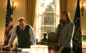... President Jed Bartlett with Allison Janney's CJ Cregg in the West Wing