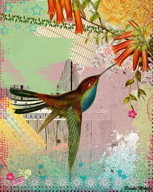 Joy Bird - Colorful Hummingbird Mixed Media Painting - Art by Brooke ...
