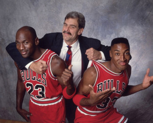 Chicago Bulls Coach Phil Jackson, Michael Jordan, and Scottie Pippen ...