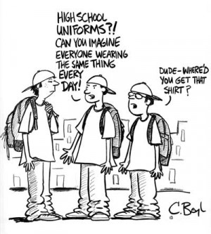 ... satirizing the complaint that school uniforms promote conformity