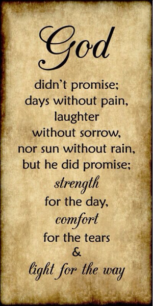 nor sun without rain but he did promise strength for today comfort for ...