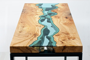 Table Topography: Wood Furniture Embedded with Glass Rivers and Lakes ...
