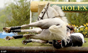 Event rider Oliver Townend is protected by his jacket in a horrific ...