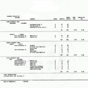 Medical School Transcript Sample