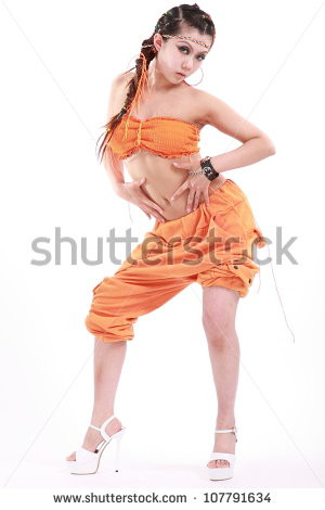 Cute Girl Various Dance Costumes And Fun Poses Stock Photo