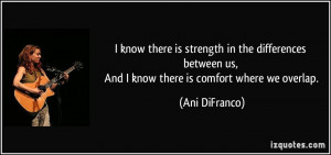 ... us, And I know there is comfort where we overlap. - Ani DiFranco