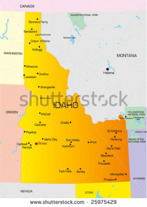 hair Idaho ID State Map color map of Idaho state.