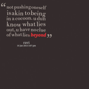 not pushing oneself is akin to being in a cocoon. u dun know what lies ...