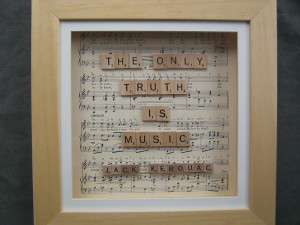 ... tile art in wooden box frame - Jack Kerouac music quote 12 x 12