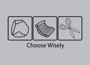 Funny rock paper scissors shirt choose wisely. $11.99, via Etsy.