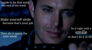 Supernatural Dean tries to smile.
