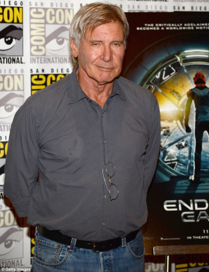 Proud: Harrison Ford looked delighted to be posing next to the Ender's ...