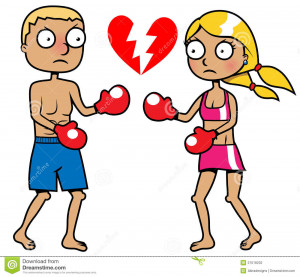 Stock Photography: Girl and boy boxing, break up concept