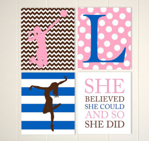 art, volleyball wall art, monogram, chevron, polkadots, girls quote ...