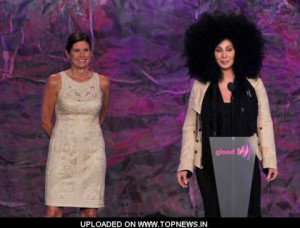 Mary Bono Mack and Cher speak onstage at the 23rd Annual GLAAD Media ...