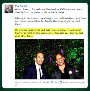 Vin Diesel on Paul Walker’s death…