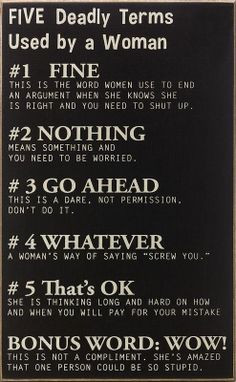 Five Deadly Terms Used By a Woman #quote #wall #art
