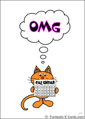 ... ecard with surprised tomcat and OMG.. look who's turning 13 message