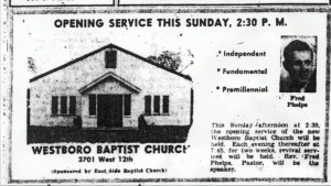 1955 Ad for Westboro Baptist Church Opening Service
