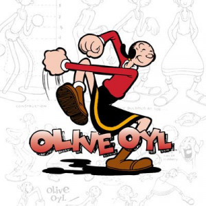 Olive Oyl from Popeye and her logo with sketches of her in the ...