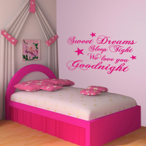 Pink Sweet Dreams Sleep Tight v2 wall decal above a crib