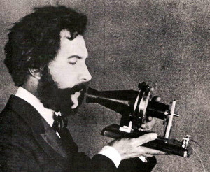 Bell Speaking into Telephone (1876)