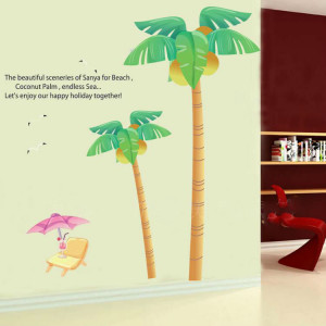 ... living room wall stickers green tropical coconut trees art decoration