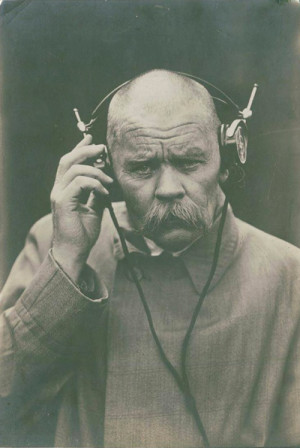 Maxim Gorky listening to a radio broadcast by the Nizhny Novgorod ...