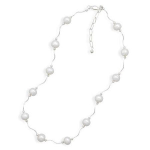 ... Wave Design Tube Necklace Freshwater Cultured Pearls - 17 Inch