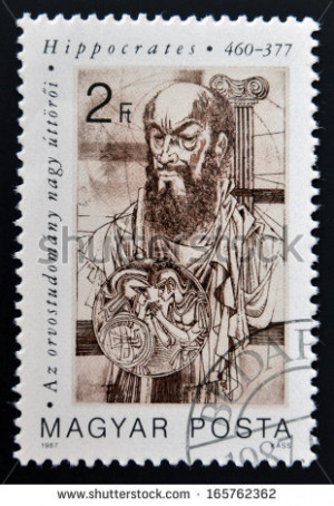 ... shows Hippocrates (father of medicine), circa 1987 - stock photo