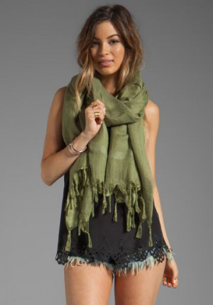Love Quotes Knotted Tassel Scarf in Pesto