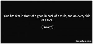 ... has fear in front of a goat, in back of a mule, and on every side